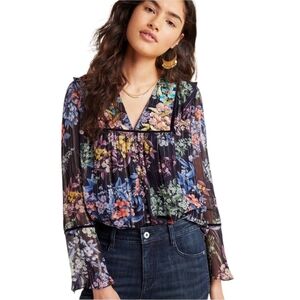 Anthropologie Vineet Bahl Feminine‎ Floral Sparkle Vivienne Embroidered Top Sz S